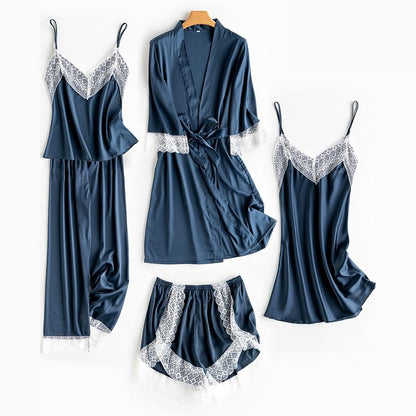 Wedding Robe Suit Women Summer Satin Kimono Bath Gown Sexy Lace Sleepwear Bride Bridesmaid Bathorobe Lingerie Loose Pajamas