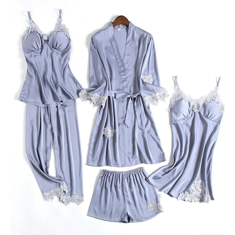 Wedding Robe Suit Women Summer Satin Kimono Bath Gown Sexy Lace Sleepwear Bride Bridesmaid Bathorobe Lingerie Loose Pajamas